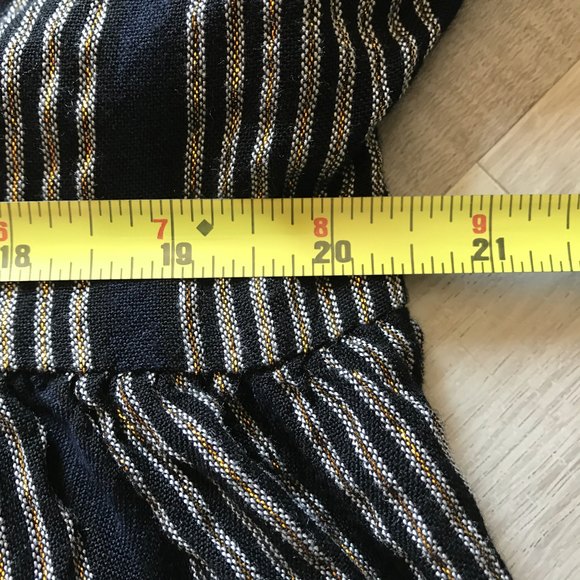 En Creme Blk/Metallic Gold Double V-Neck Flare 3/4 Sleeve Boho Flowy Blouse Lg - Picture 11 of 12